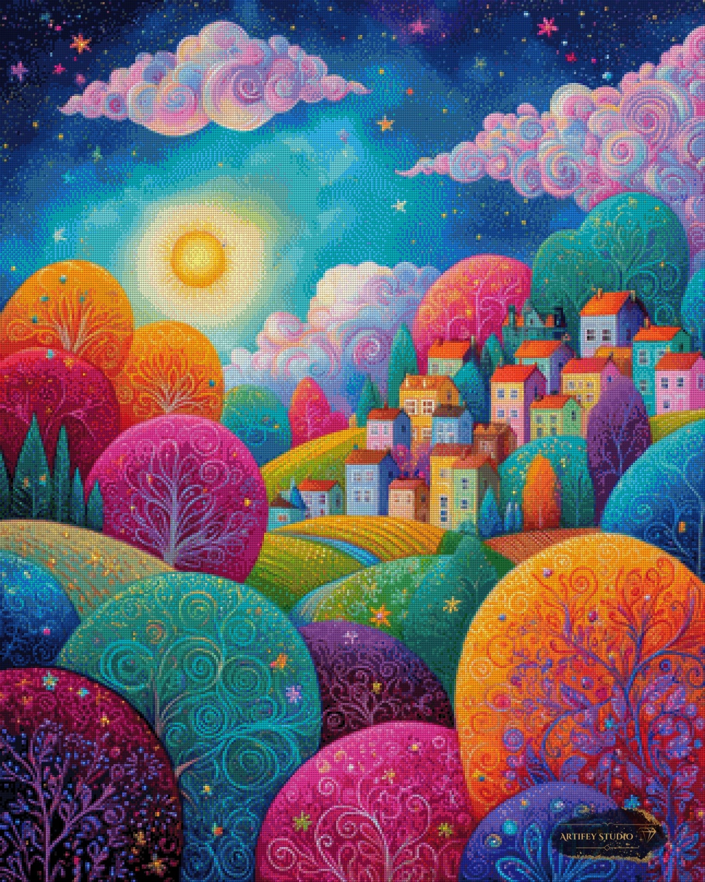 Whimsical Village by Salzkatze 80x100 mit 370 Farben