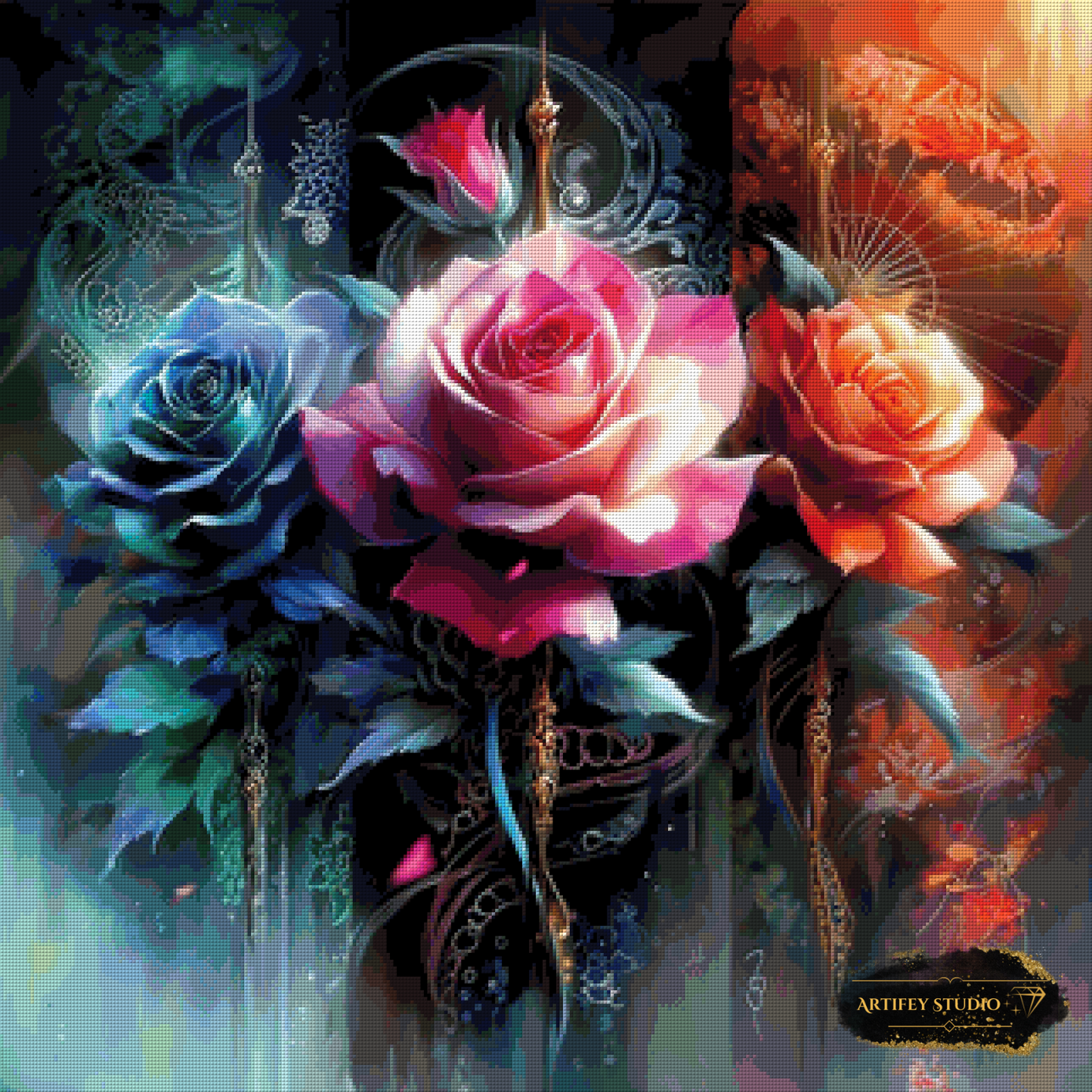 Trinity of Roses by Mirael 80x80 with 330 colors