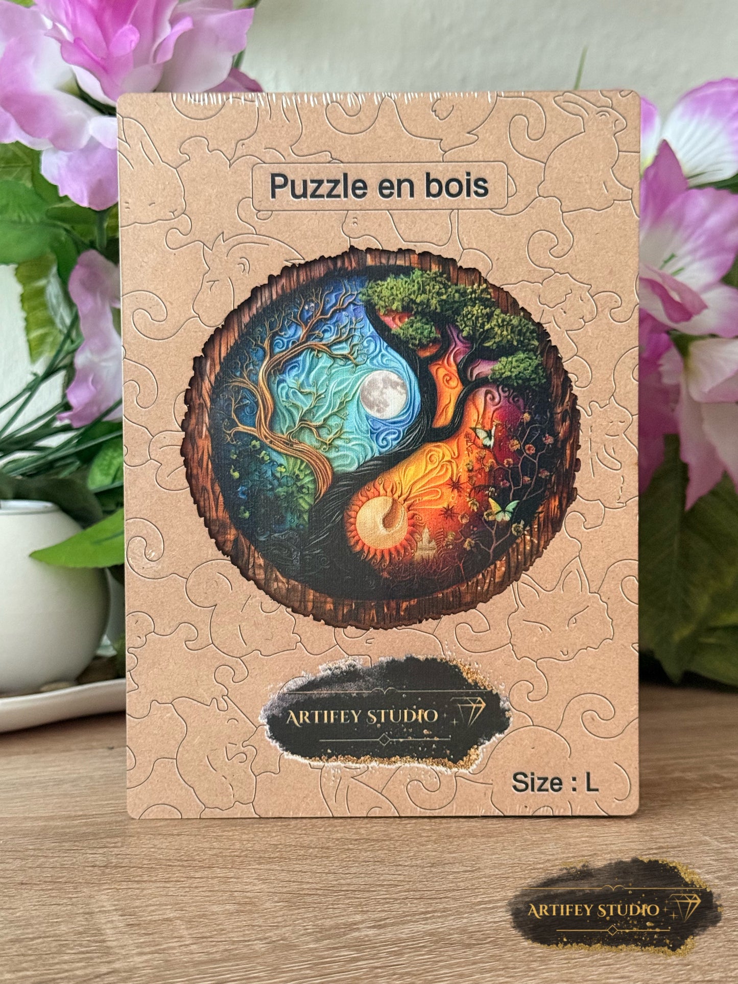 Holzpuzzle- Ying Yang Baum