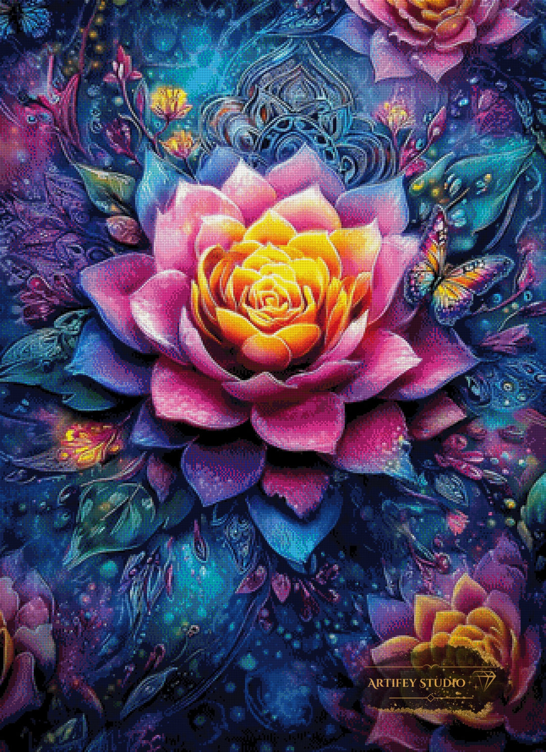 Floral Mandala by Morrigan 80x110 mit 320 Farben - Artifey Studio