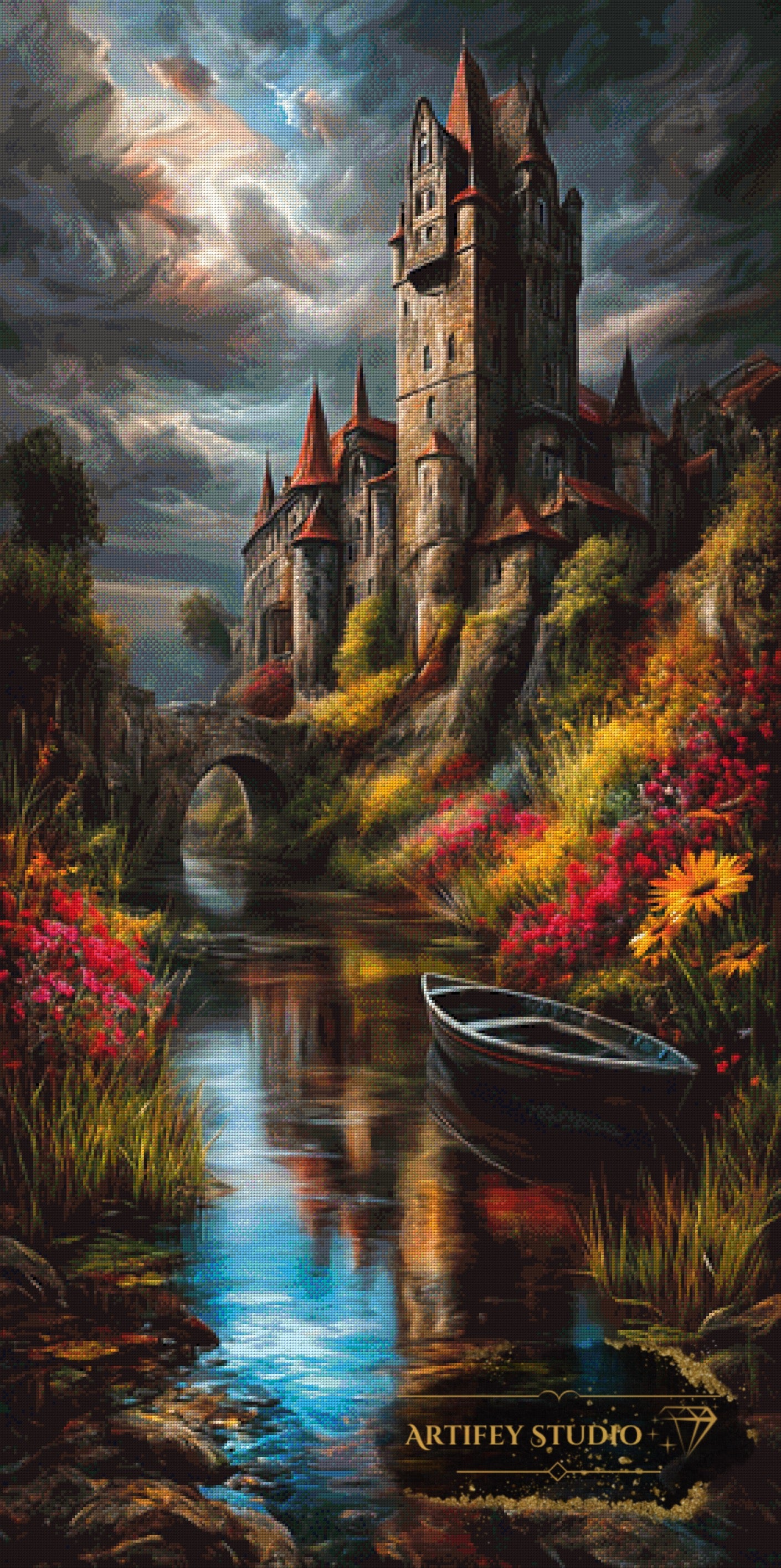 The castle by the stream by Morrigan 70x140 mit 260 Farben