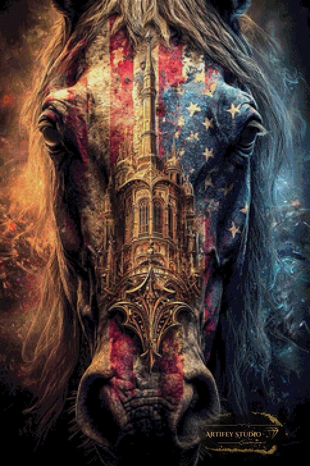 The patriotic stallion by Skyler 60x90 mit 200 Farben - Artifey Studio