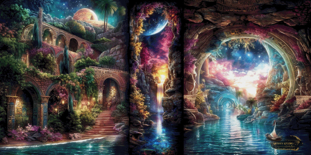 Tryptychon der Idylle by Morrigan 180x90 mit 320 Farben - Artifey Studio