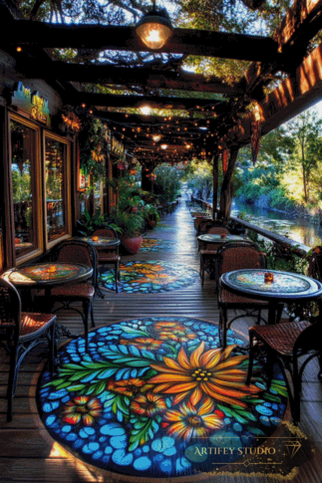 The cafe by the river by Morrigan 80x120 mit 320 Farben - Artifey Studio