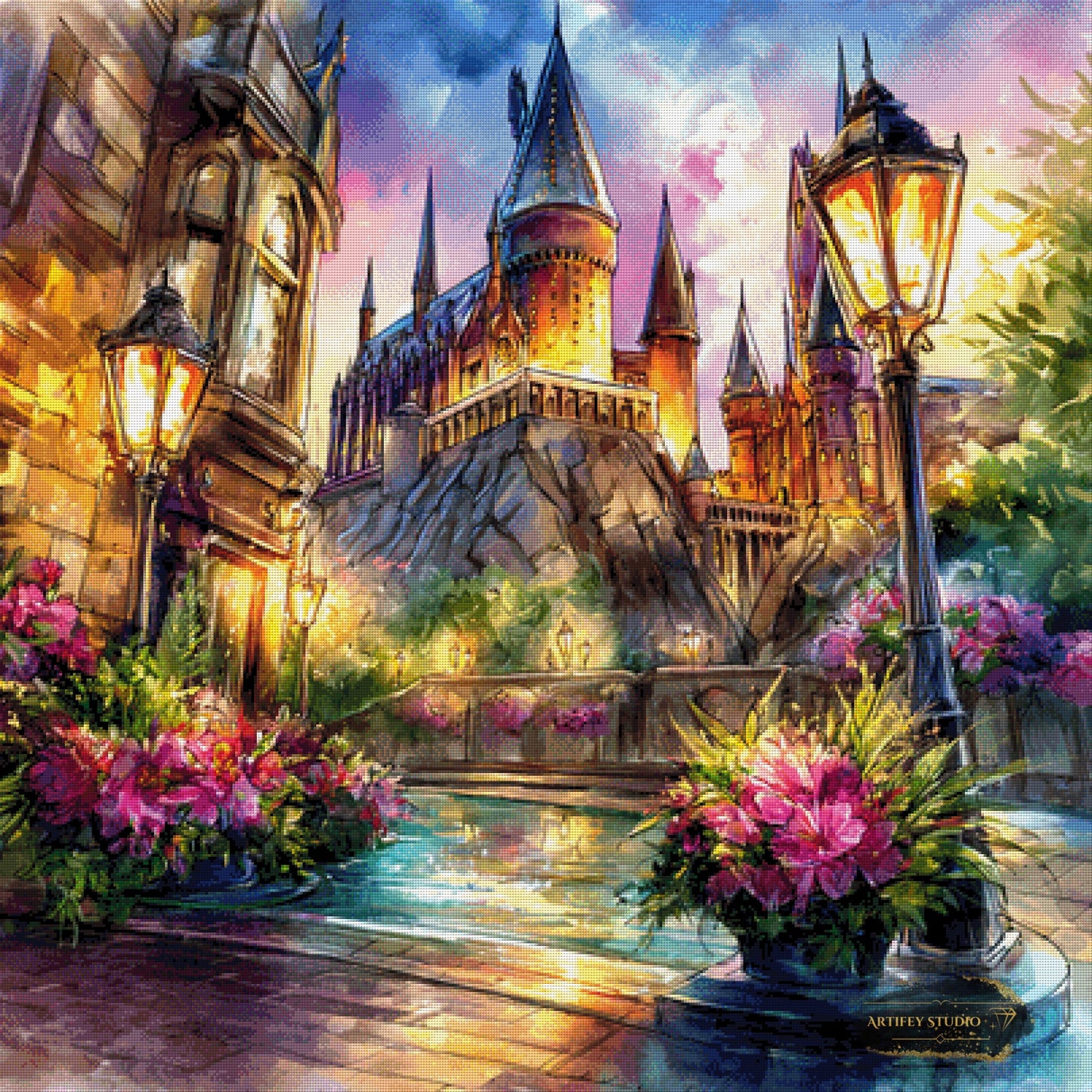 Blick auf das Zauberschloss by Artifey 100x100 mit 390 Farben