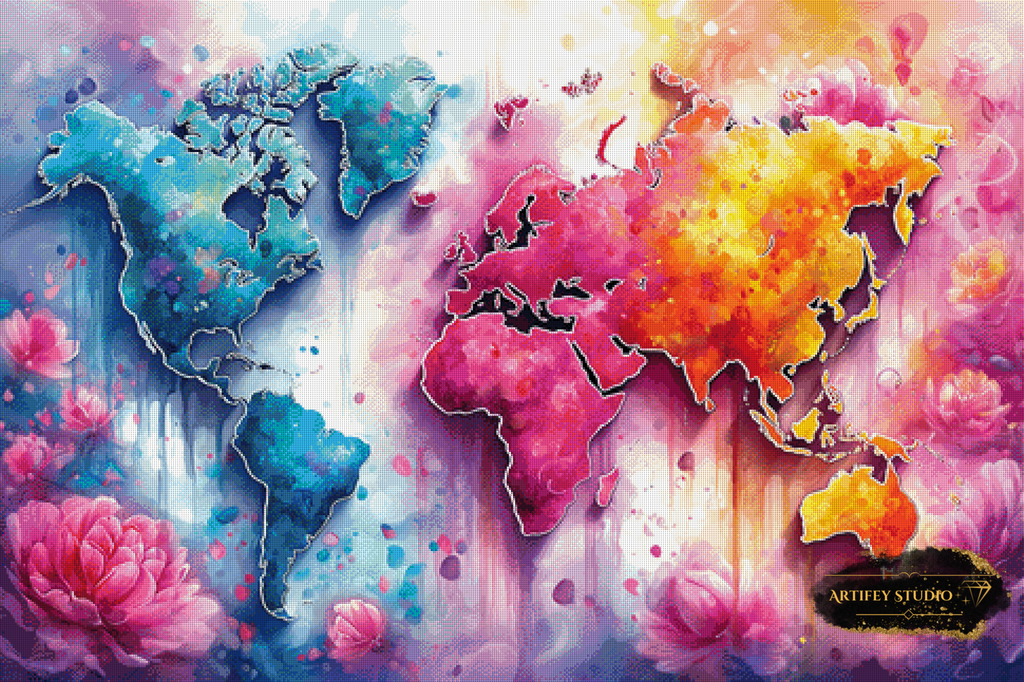 Bunte Weltkarte by Artifey 120x80 mit 310 Farben - Artifey Studio