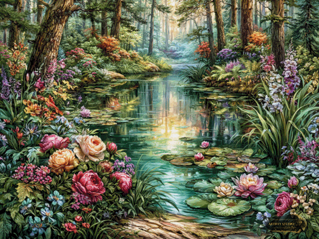 Idilio de estanque encantado de Artifey 120x90 con 360 colores