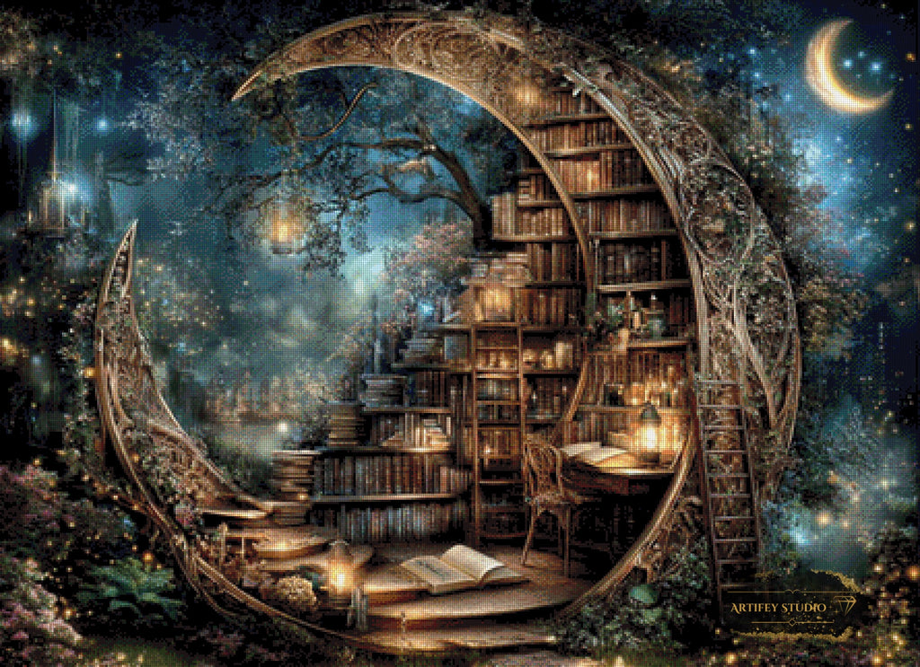 Mond-Bibliothek by LaViie 110x80 mit 190 Farben - Artifey Studio