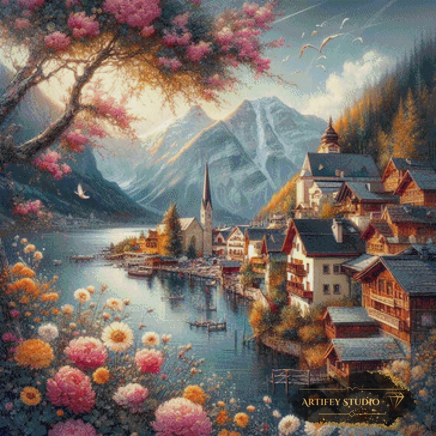 Alpendorf am See by Mirael 90x90 mit 200 Farben