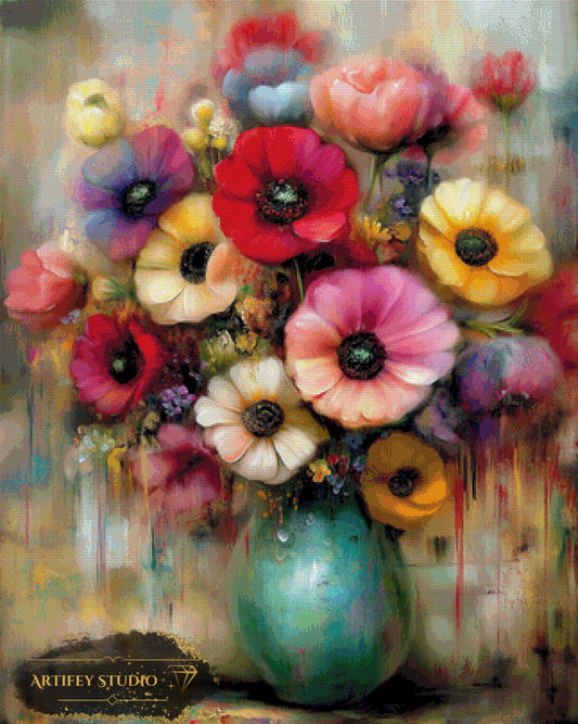 Blumenarrangement by Salzkatze 80x100 mit 350 Farben