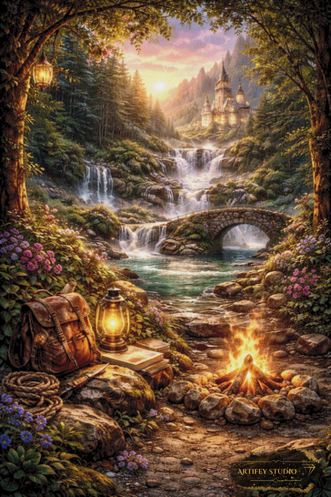 Lagerfeuer am Wasserfall by Daye 90x135 mit 230 Farben