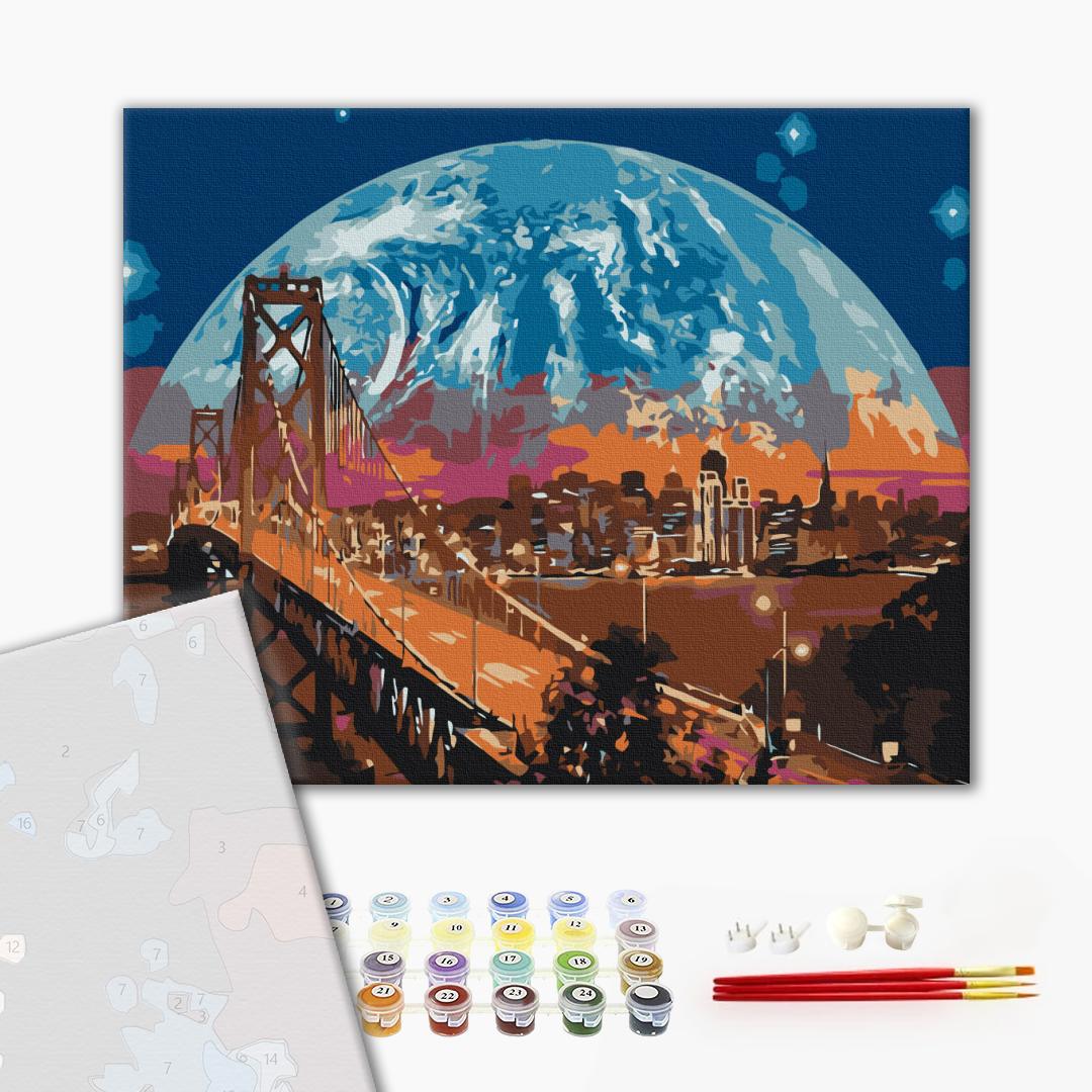 Premium Paint by Numbers “Moon over San Francisco”