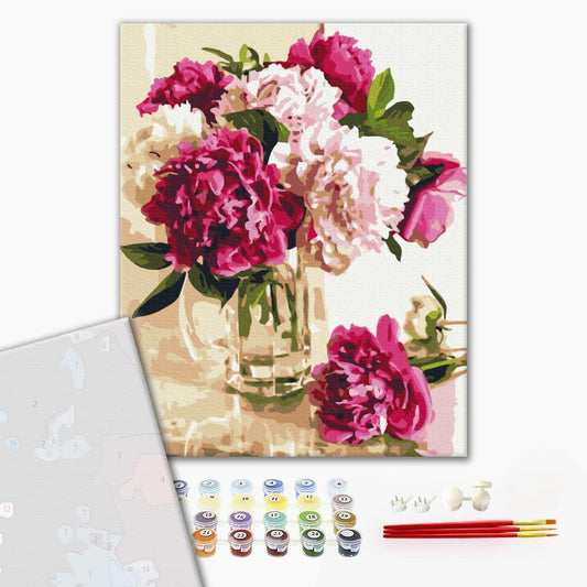 Premium Paint by Numbers "Delicate Peonies in a Glass Vase"