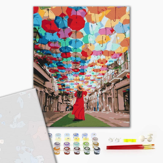 Premium Paint by Numbers “Alley of Umbrellas”