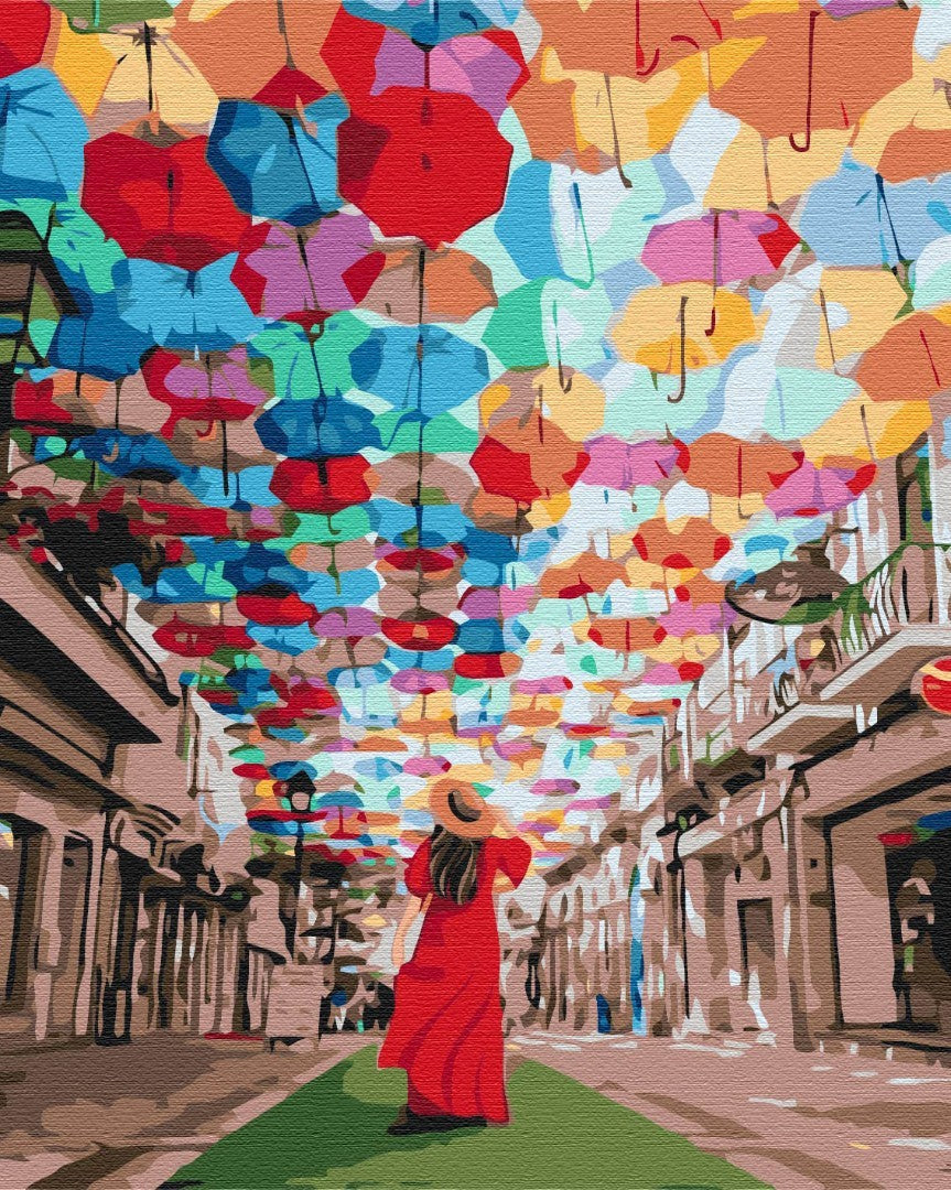 Premium Paint by Numbers “Alley of Umbrellas”